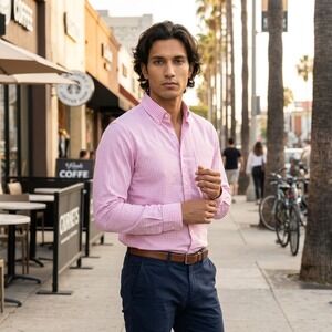 Barneys New York Mens Pink Gingham Check Button Down Shirt Size M